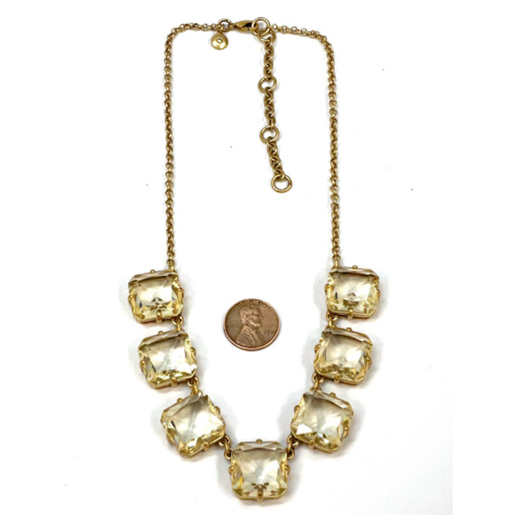 J.Crew Gold tone Statement Necklace Clear Faceted Candy Square 17"-20" EUC - Picture 7 of 7